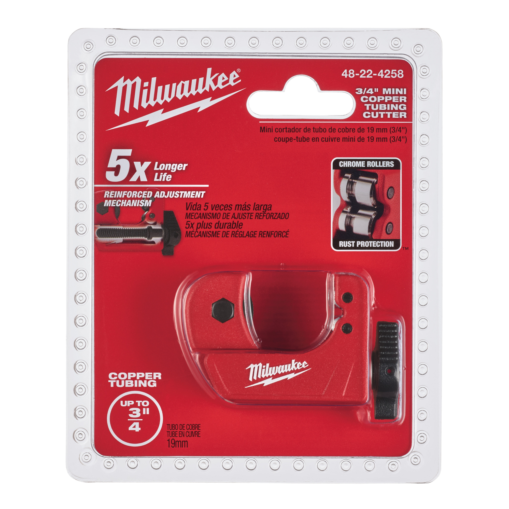 Milwaukee, 3/4in. Mini Copper Tubing Cttr, Max. Diameter 0.75 in, Blade Material Aluminum, Length 4.5 in, Model# 48-22-4258